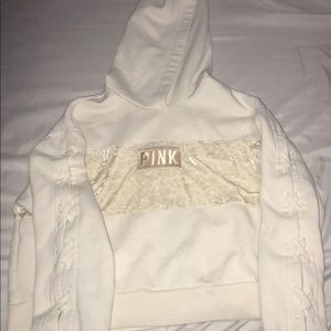 Pink velvet lace up hoodie
